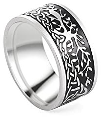 kkjoy Anello in acciaio inox con albero della vita, con nodo celtico irlandese, nero, retrò, stile vintage, gotico, per uomo e donna, regalo di compleanno