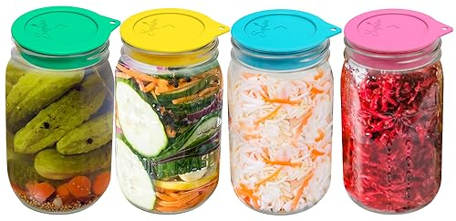 SOPHICO Fermentation Lids for Wide Mouth Jars - Waterless Airlock Fermentation Kit - Mason Jar Fermenter Caps, Perfect for Any Fermented Probiotic Foods (4 Set, Jars Not Included) (MIX-WIDE MOUTH)