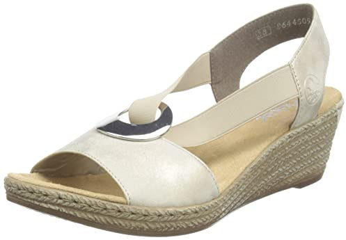 Rieker Ladies Wedge Heeled Sandals 624H6-60 - Beige Synthetic - UK Size 4 - EU Size 37 - US Size 6