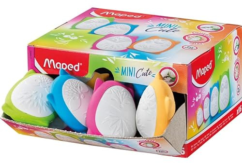 Maped - Material Escolar - Goma de Borrar Squeeze Mini Cute - Diseño Lúdico con Forma Atractiva - Presionar para Efecto Relajante - 4 Colores Diferentes