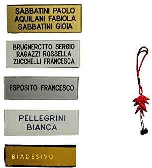 TARGA TARGHETTA POSTA 3 RIGHI 2,5x7 cm spesso 1mm circa CON BIADESIVO PLASTICA scegli colori INCISIONE COMPRESA stampatello FUORIPORTA 1 portachiavi AMULETI