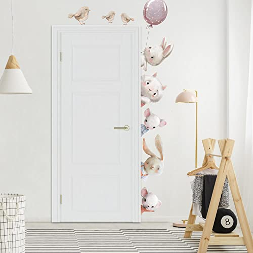 INSPIO Wandtattoo Tiere über der Tür Maus Katze Hasen Vögel Aufkleber Kinderzimmer Junge Mädchen Wandsticker Textil Babyzimmer Kinderzimmer (N.2. - NACH LINKS)