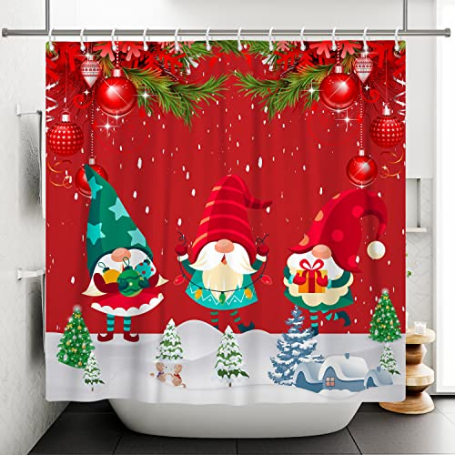 Bovlleetd 180x180cm Weihnachtsmann Duschvorhang Midnight Elk Flying Moon Badezimmer Dekovorhang Snow Village Pine Duschvorhang Wasserdichter Badewannenvorhang mit Haken