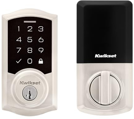 Kwikset SmartCode 270 Cerradura electrónica de puerta con panel táctil sin llave con bloqueo automático, códigos de usuario personalizados, seguridad avanzada en níquel satinado tradicional