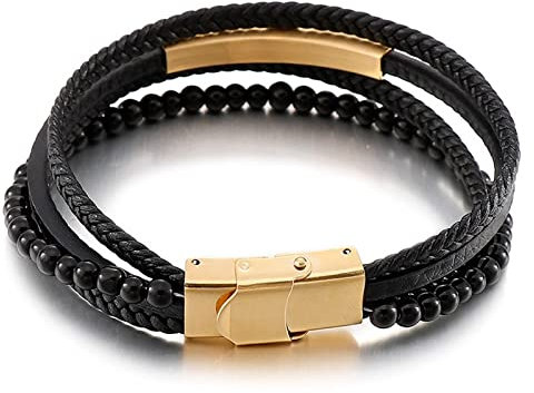 Whoiy Cordon Cuero Trenzado para Pulseras, Pulseras Tous Hombre Oro Perlas Multicapa Tejido de Cesta 20cmx5mm