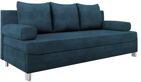 Mirjan24 Schlafsofa Dover Cord, Sofa mit Bettkasten und Schlaffunktion, Bettsofa, Farbauswahl, Schlafcouch mit Chromfüße, Couchgarnitur, Polstersofa (Poso 05, ohne Polsterhocker)