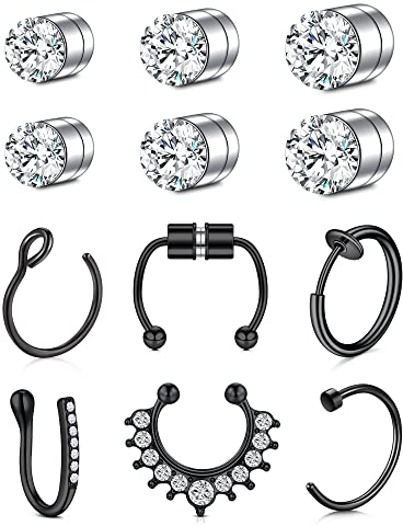 Mayhoop Fake Nasenpiercing Gefälscht Fake Septum Piercing Fake Nose Ring Faux Nasenring Fake Ohr Helix Cartilage Piercing 12Stk Gold