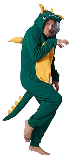 Laahoem Animale Drago Pigiama Unisex Adulto con Cappuccio Uomini Donne Jumpsuit Costume Cosplay Abbigliamento da Notte Dark Green XL