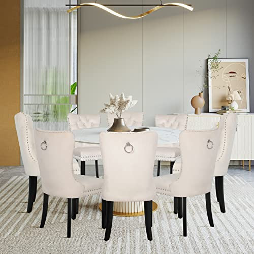 YU YUSING 8X Esszimmerstühle 8er Set, Samt Stuhl Küchenstuhl Polsterstuhl Wohnzimmerstuhl Sessel mit Hoher Rückenlehne Samt Gepolstertem für Wohnzimmer Esszimmer Küche Schlafzimmer (Weiß)
