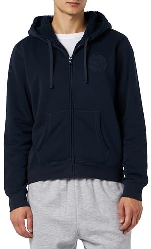 Emporio Armani Women's Full Zip Hooded Jacket Fuzzy Fleece, Marine, Small