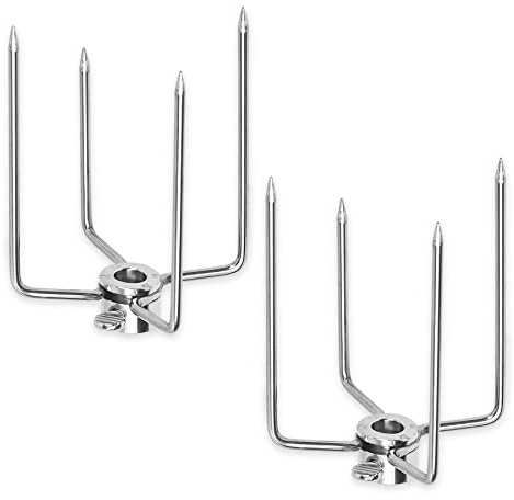 SUBTLETY 100x85mm BBQ Grillspieß Fleischnadeln 2 Stück Edelstahl Drehspieß Feststellschraube Set Mobile Gasgrill Fleischklammer Grilldrehspieße Rotisserie Grillgabeln für Camping Picknik