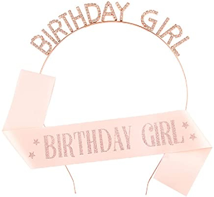 CUHZA Geburtstags Mädchen Kronen Schärpe, Birthday Schärpe, Geburtstag Schärpe Birthday Krone, Geburtstags Kristall Tiara Kronprinzessin Party Zubehör, Geburtstag Partyzubehör für Mädchen