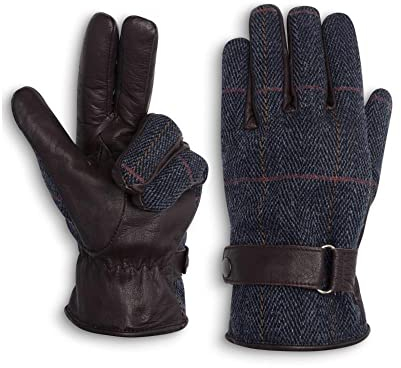 WALKER AND HAWKES Unisex Handschuhe Brookmore - Tweed & Leder - Blauer Tweed - M