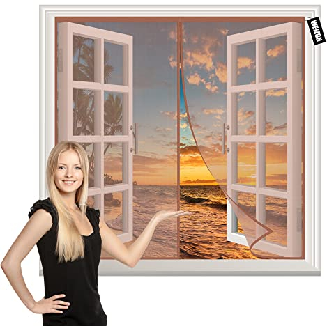 Insektenschutz Rollo FüR Fenster 55x75cm Braun Insektenschutz Balkontür Magnet Fliegenvorhang Ohne Bohren für Wohnzimmer und Schiebetür