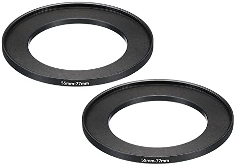PATIKIL 55 mm - 77 mm Metall-Step-Up-Ring, 2 Stück Kameraobjektivfilter-Adapterring aus Aluminium-Filter-Adapterring für Kamera-Objektivblende, Schwarz