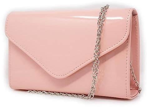 Pochette vernice rosa lucida di elegante cerimonia da donna ragazza signora borsa a mano piccola clutch bag borsetta sera matrimonio primavera estate 2025 Ecopelle verniciato Rosa