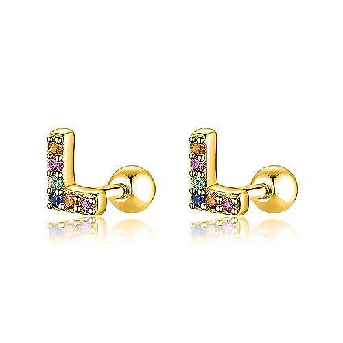 Silber Ohrringe für damen 925 Initiale mit farbigen Diamanten. Ohrstecker aus Silber 925 für Damen oder 18K Gold, ideal als Geschenk zum Muttertag... Ohrringe mädchen. Schmuck damen (Vergoldung, J)