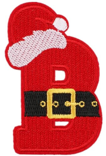 Iron On Christmas Letter Patches, A-Z Embroidery Alphabet for Bags, Clothes, Jackets, Hats, Backpacks, Jeans (B)
