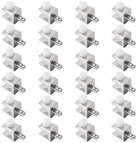 UFURMATE Glass Shelf Bracket, 24Pcs Adjustable Frameless Glass Shelf Bracket Pegs Supports Zinc Alloy Glass Clamp Clips with Expansion Pin for 3-8mm Thick Glass, Bright Chrome Plating