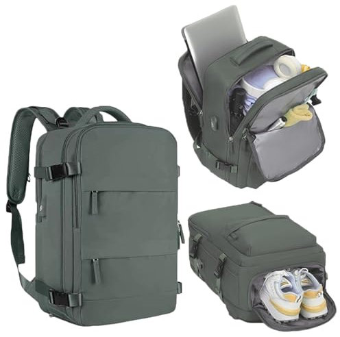 Mi Ko Mi Ka Mochila de Viaje Grande: Resistente al Agua, con Compartimento para Zapatos Separado, Puerto de Carga USB y Diseño Multifuncional Antirrobo. 2210 (Verde)