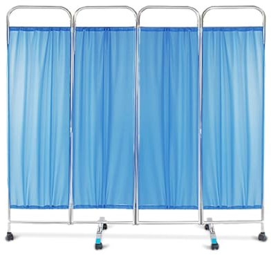 GUODDM Stellwand Sichtschutz - Raumteiler Paravent, Faltbare Mobile Trennwand Aus Edelstahl Für Notaufnahme, Station, Raumteiler Zur Überwachung Auf Der Intensivstation, 4-Fach/blau