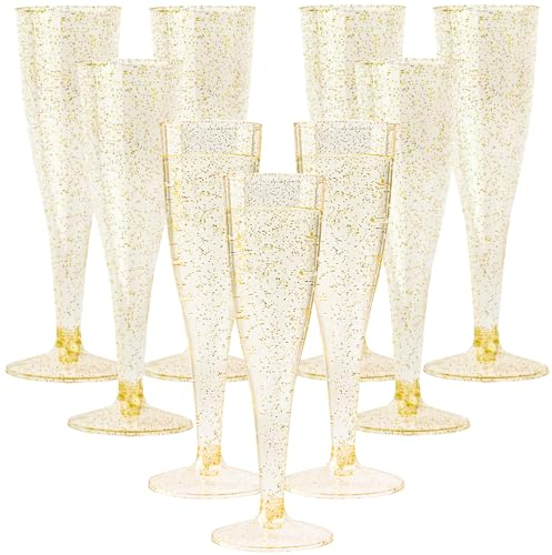 NAMIS Sektgläser Plastik 20 Stück - Champagnerflöten aus Kunststoff 150ml Mehrweg Mit Goldener Punkt Marker für Hochzeit Party Picknicks Outdoor Partys Mimosa Bar (Gold)