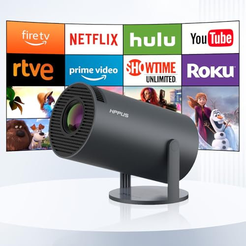 【Android 11.0】 HIPPUS Mini Videoprojecteur 4K, Retroprojecteur Portable WiFi 5G/2.4G Bluetooth, Projecteur Video avec Retournement à 270°, Auto Keystone Vidéoprojecteur Home Cinéma, Gris Fer