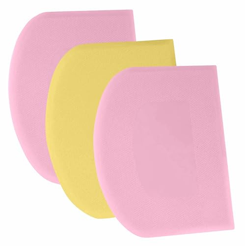 SURDOCA Dough Scraper Bench Scraper - 3P 5.9x4.3 Plastic Flexible Bowl Scraper, Sharp Edge & Angles Cake Scraper. Non-Slip Bakeware Decorating Tools Sculpting & Modeling Tools - Pink+Yellow+Pink