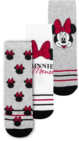 Disney Minnie Mouse Socken für Damen - Sneaker Frauen Strümpfe Grau/Weiß (3er Pack) (DE/NL/SE/PL, Numerisch, 39, 42, Regular, Regular, Grau/Weiß)