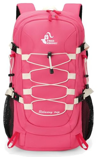 Bseash 40L Leichter wasserdichter Wanderrucksack mit Regenschutz, Outdoor Sport Reise Tagesrucksack Multifunktions Reisetasche für Camping Klettern Skifahren Radfahren (Rosa)