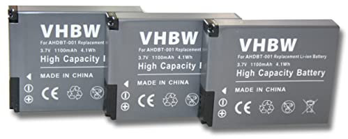 vhbw 3X Batterie Remplacement pour GoPro ABPAK-001, AHDBT-001 pour caméra vidéo caméscope (1100mAh, 3,7V, Li-ION)