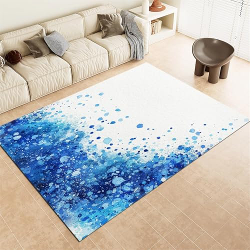 Srigzcaly Teppich Wohnzimmer, Graffiti Mit Blauem Farbverlauf Teppiche rutschfest Waschbar Mehrfarbig Teppiche Kurzflor für Schlafzimmer Kinderzimmer, Weiche Flanell Teppich 180x240cm