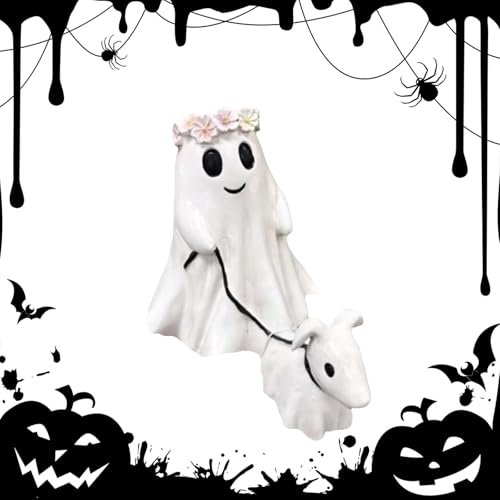 Xiujuers Ghost Walking Dog Statue, 15cm Halloween-Geister-Wanderhund-Figur, Halloween Deko Ghosts, Geister Statue Mit Hund, Geister-Wanderhund-Statue, Geistergehende Hundestatue (B)