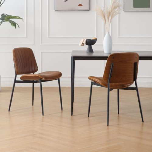 chairus Esszimmerstühle 2er Set PU Leder Armlose Küchenstühle Akzentstühle für Esszimmer Polsterstuhl mit Metallbeine (Braun)