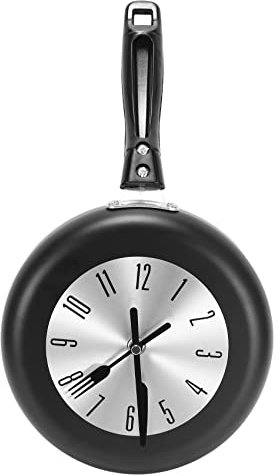 Mecerypt 8 Inch Frying Pan Design Hanging Wall Clock Kitchen Metal Clock,Themed Wall Watch,for Home Room Decoration,Black