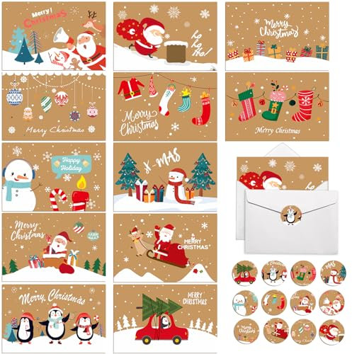 MUXIWOM Tarjetas Navidad, 24 Postales Navidad con Sobres y Pegatinas, Plegables Tarjetas Navideñas, Tarjetas de Navidad Originales para Saludos Familia y Amigos, A6 Christmas Cards