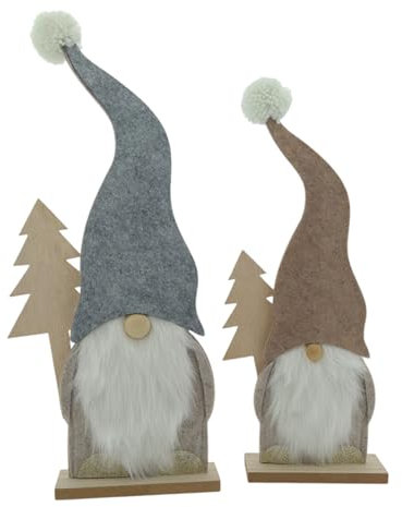WB wohn trends Weihnachts-Wichtel mit Bart 2er Set, 51cm hoch, Deko-Figur aus Filz und Holz