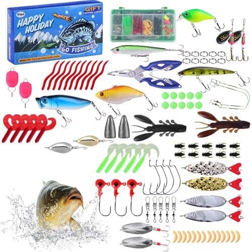 Adventskalender 2024, 101 Teiliges Angelköder Set Für Süß- Und Salzwasser, Süßwasser-Angelausrüstung Für Barschforellen Für Angelbegeisterte, Adventskalender 2024