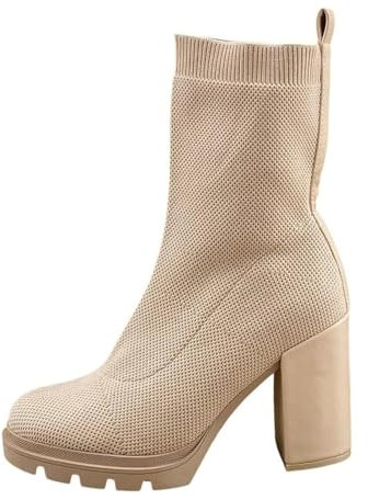 Pogolino Stivaletti da donna con tacco elegante con fibbia glitter stivali autunno inverno tacchi alti, 0506 beige, 38 EU