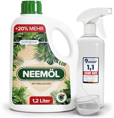 Natural Neem Oil with Emulsifier 1200ml - Includes Spray Bottle & Measuring Cup - Makes 120L Ready to Spray Neem Oil Spray - Neem Oil for Natural Plant Care for Indoor & Outdoor Use