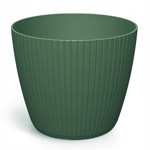 DomoDomo Blumentopf & Übertopf Grün 13,8x11,5 cm – Kunststoff Blumentopf geriffelt, Pflanztopf Lamia für Zimmerpflanzen