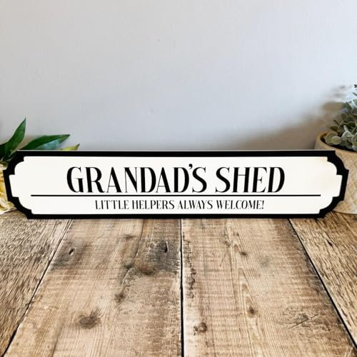 Luck and Luck Personalised Shed Road Sign Grandad's Shed, 'Little Helpers Always Welcome!' Custom Plaque, Garden Workshop Sign, Unique Gift for Grandad