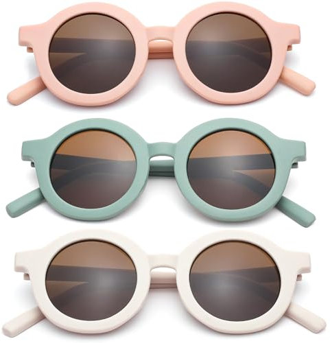 YEAMLTE Gafas Sol Niña, 3 PCS Gafas de Sol Infantiles, Gafa de Sol para Niño, Gafa de Sol de Redondas para Niñas, UV 400, Regalos de Verano para Niñas y Niños en Vacaciones en la Playa