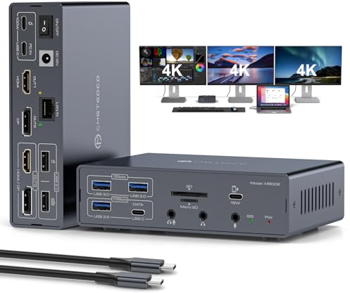 JCYMELE USB C Dockingstation 3 Monitore 4K@60Hz für MacBook/Windows Kompatibel mit DisplayLink Technologie, 19 in 1 Thunderbolt Dock mit 2 HDMI & 2 DisplayPort, PD 100W, QC 18W, USB 3.2 10Gbps