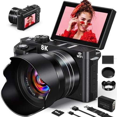 Appareil photo numérique 8K - Caméras WiFi 88MP pour la photographie - Caméra de vlogging autofocus pour YouTube avec écran rabattable de 3 à 180°, zoom 18x - Camara vidéo UHD pour photographe