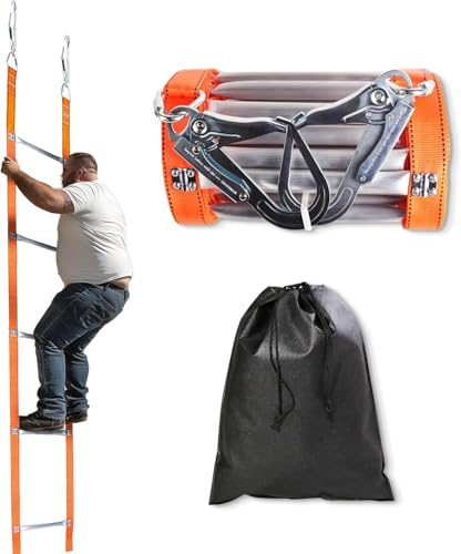 HEYOUTH Strickleiter Rettungsleiter Feuerleiter Fluchtleiter, 15m | Universelles Befestigungssystem, Faltbar, Für Balkon & Fenster, Gewicht von bis zu 450 kg