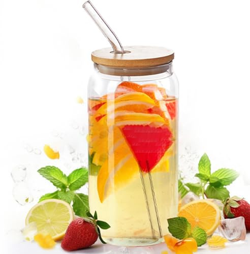 Generico Glass Cup - 16 oz Drinking Tumbler, Reusable Jar | Heat-Resistant, Clear, Eco-Friendly, Straw Cup For Adults, Teens, Water, Beer, Lait, Whiskey, Juice, Soda, Tea, Party, Travel, Summer