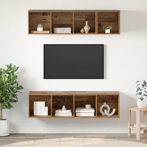 mtlskopl TV Lowboard Altholz-Look, Wandmontage 3-teilig 142 cm, Holz, TV-Möbel mit Ablage