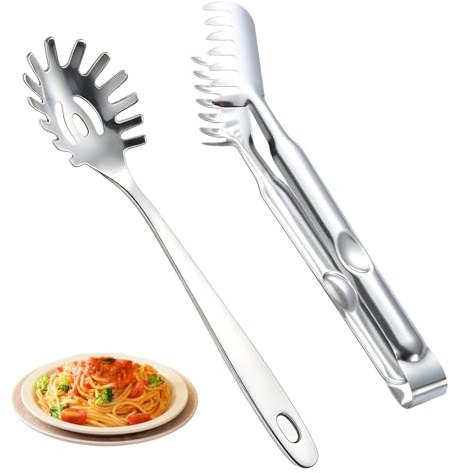 2 Piezas Cuchara De Espagueti, Servidor De Cucharas De Pasta (30cm) + Pinza Para Espagueti (28,3cm), Fabricado En Acero Inoxidable, Apto Para Lavavajillas, Duradero Y Perfecto Para Preparar Pasta