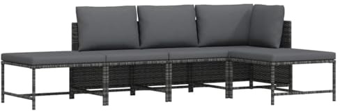 ACAGALA Garten Lounge Set 5 Teilig, Poly Rattan Balkonmöbel Set mit Kissen, Eckteil + 2X Mittelteil + 2X Fußstütze, Gartensitzgruppe Essgruppe Gartenmöbel Set für Balkon, Garten, Grau